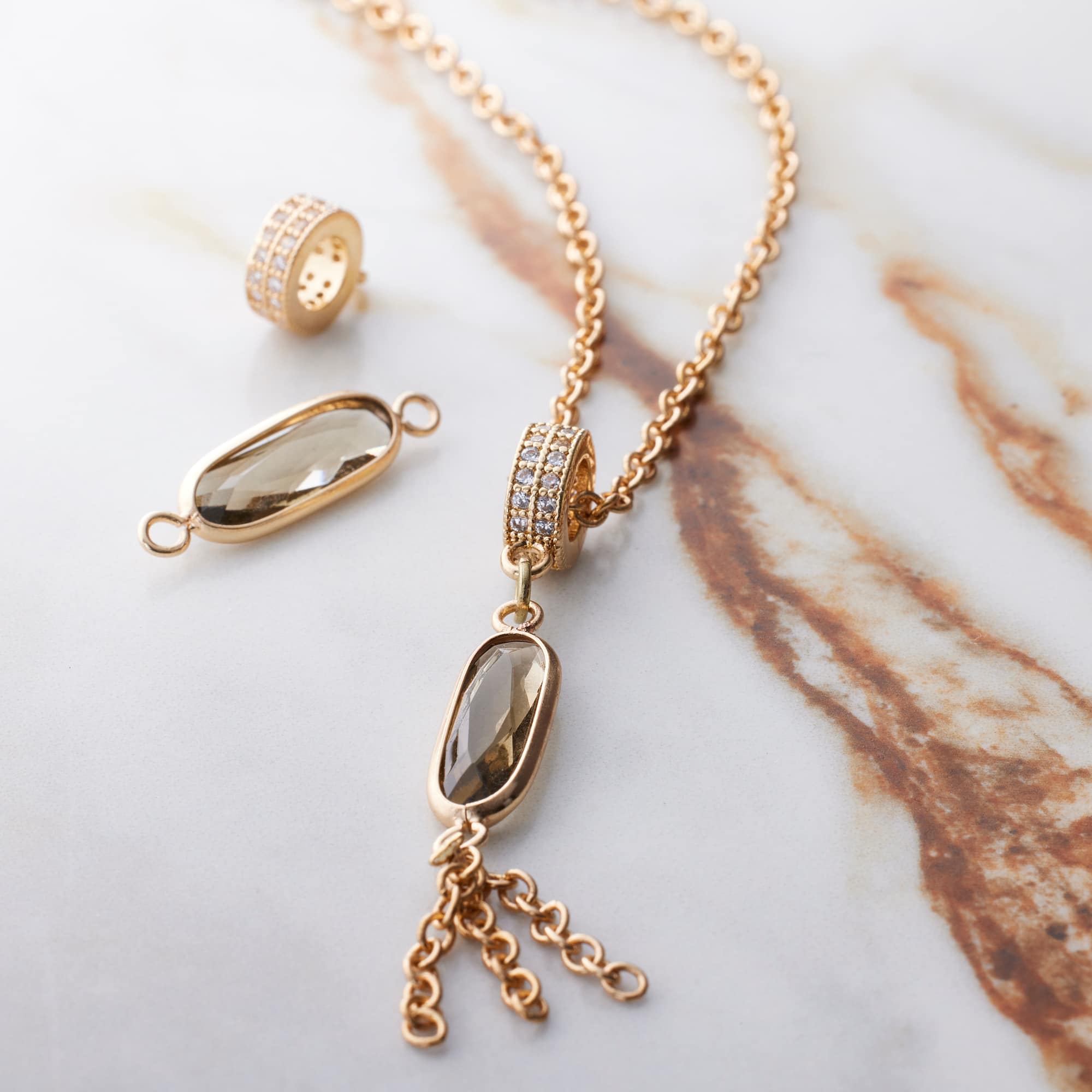 Gold & Natural Gray Oval Connectors, 21mm by Bead Landing™